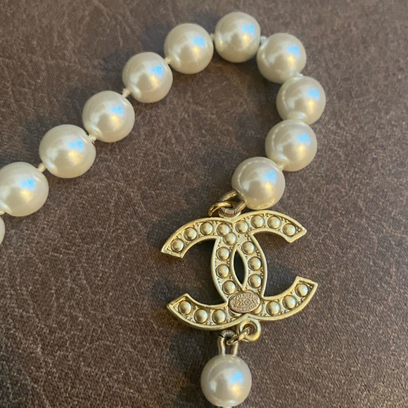 Rare CHANEL Necklace Pearl CC 100th Anniversary 44cm Gold Tone - Picture 8 of 9